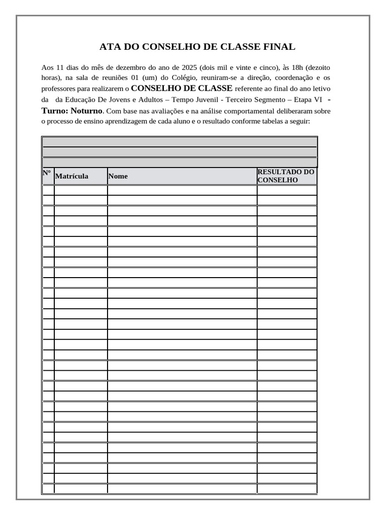 Ata do Conselho de Classe 2025 EJA | PDF
