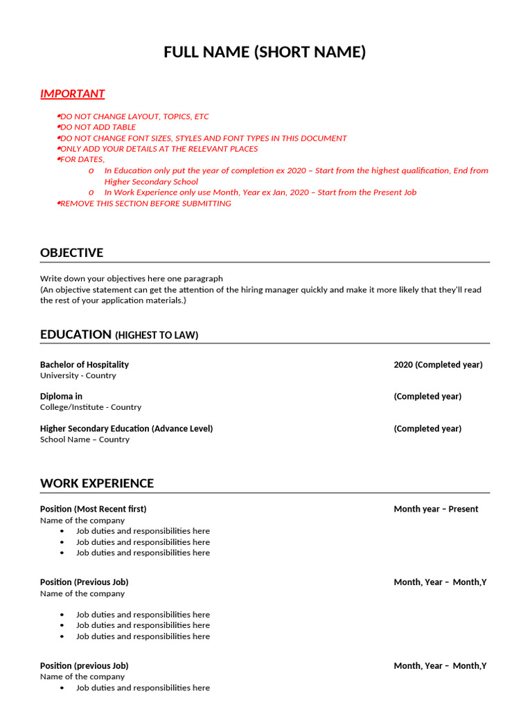 Make Your Resume As Per This Format & Change The File Name | PDF