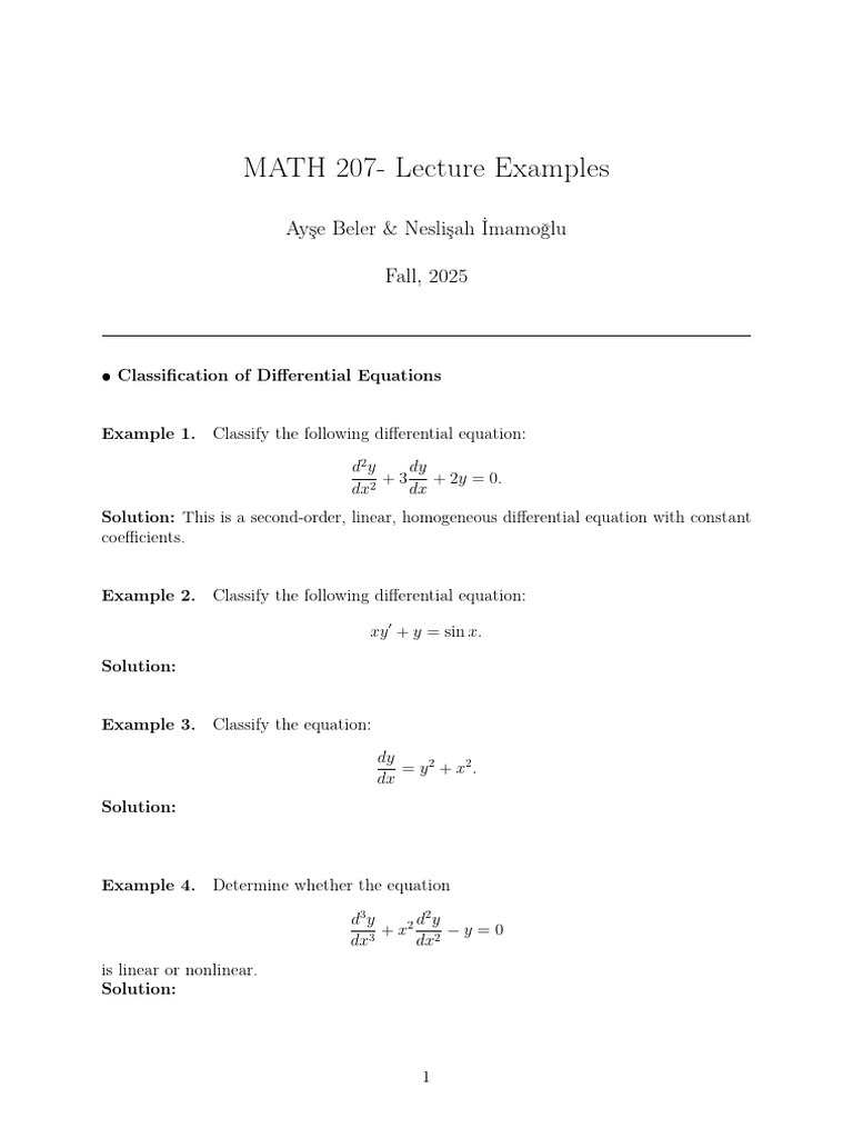 MATH 207 Lecture Notes | PDF | Force | Differential Equations