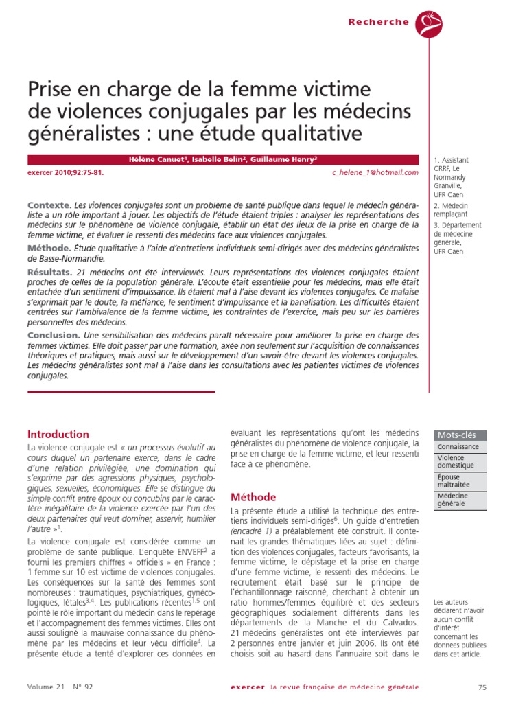 Prise en charge des victimes de violences conjugales | PDF | La ...