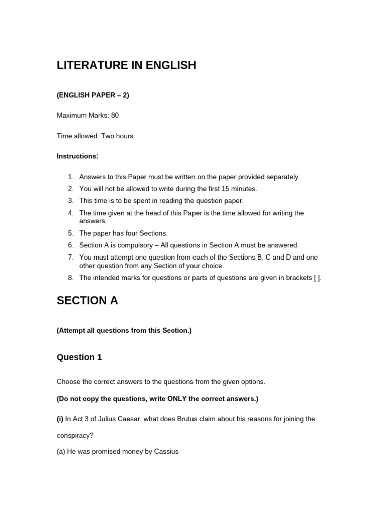 English Literature Exam Paper Guide | PDF