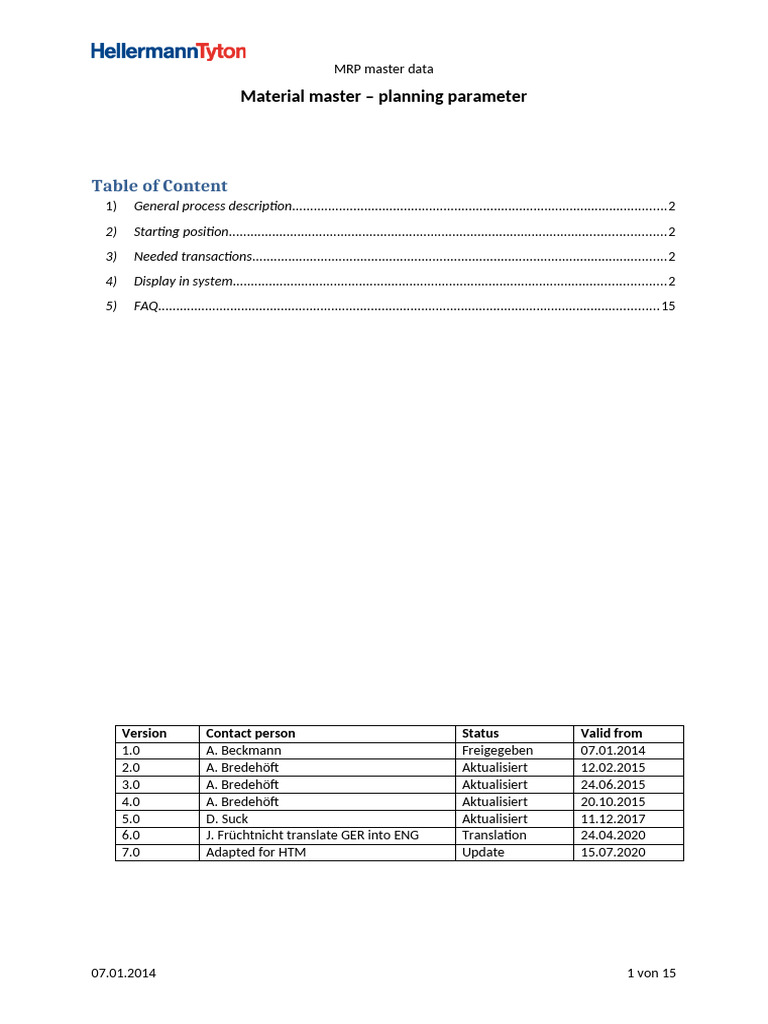 MRP Master Data Overview and Guidelines | PDF | Forecasting | Procurement