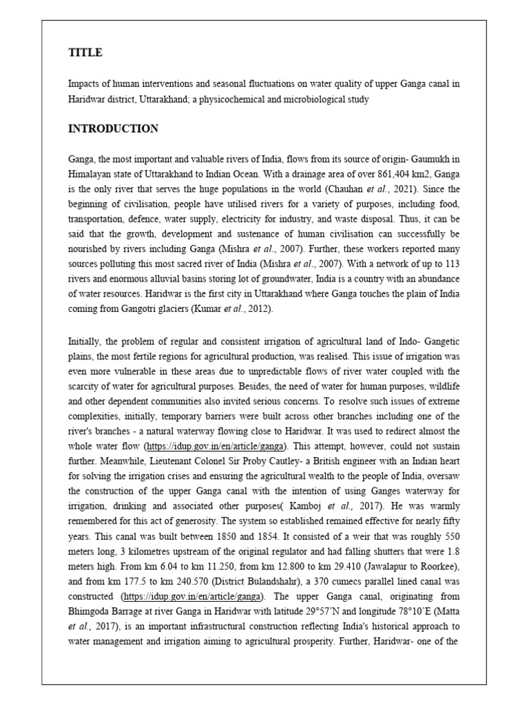 Water Quality Study of Upper Ganga Canal | PDF | Water Quality | Water