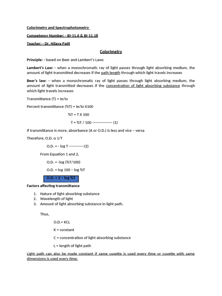 Colorimetry and Spectrophotometry Guide | PDF | Spectrophotometry ...