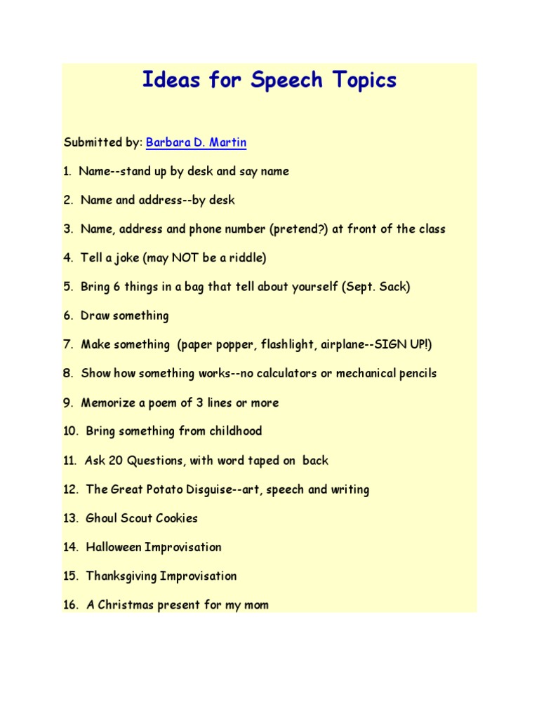 simple speech topics for primary school students
