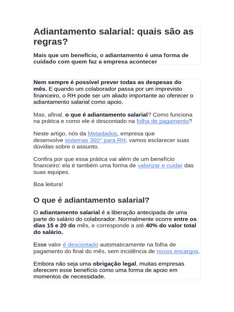 Regras do Adiantamento Salarial Explicadas | PDF | Salário | Empréstimos
