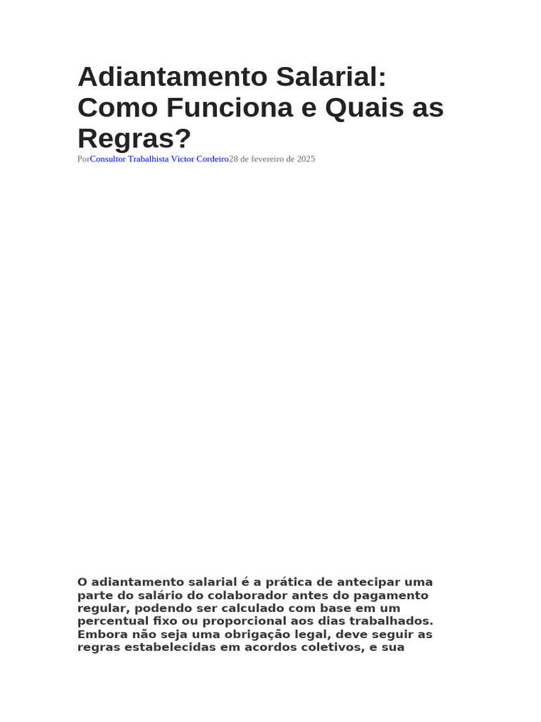 Adiantamento Salarial: Regras e Cálculos | PDF | Salário | Cálculo