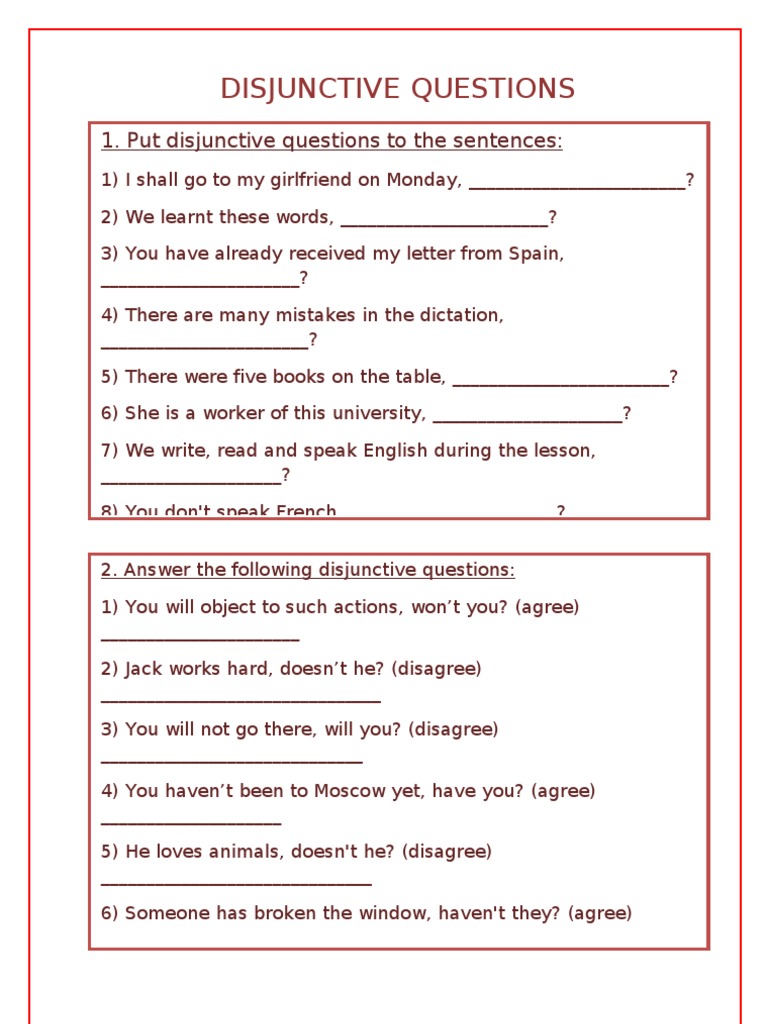 Disjunctive Questions Exercises | PDF | Language Arts & Discipline