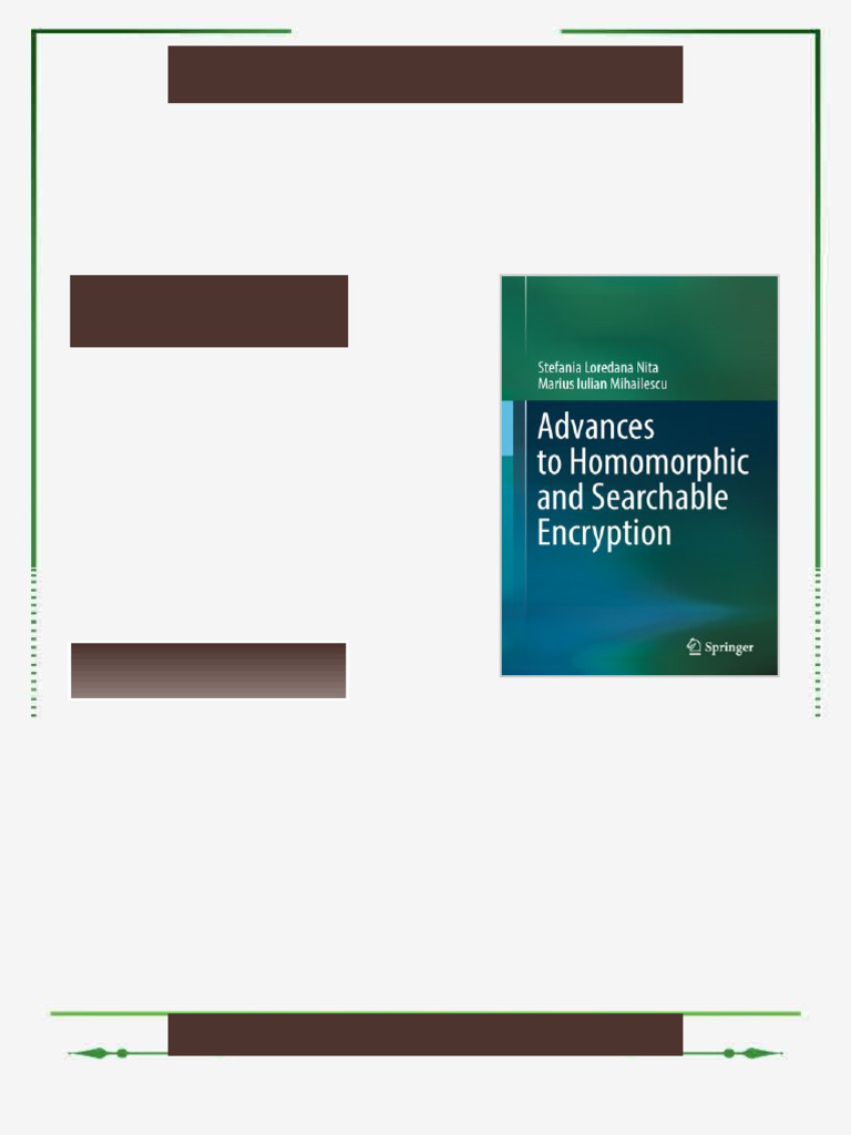 Advances to Homomorphic and Searchable Encryption 1st Edition Stefania ...
