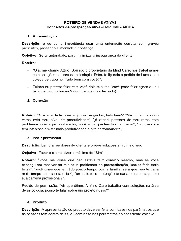 Roteiro de Vendas Ativas em Psicologia | PDF | Ansiedade | Psicologia