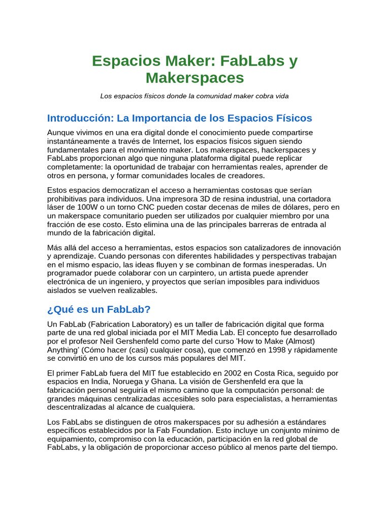Espacios Maker: FabLabs y Makerspaces | PDF