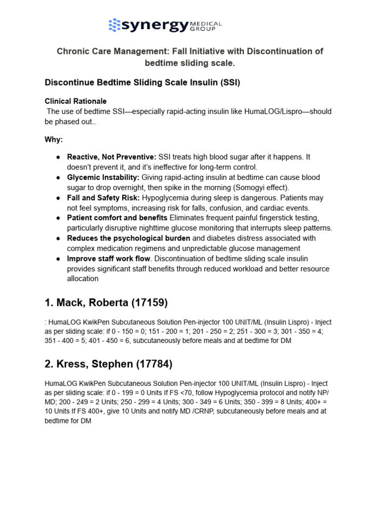 Discontinuing Bedtime Sliding Scale Insulin | PDF