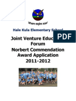 Hale Kula Elementary Joint Venture Education Forum Norbert Commendation Award Application 2011-2012