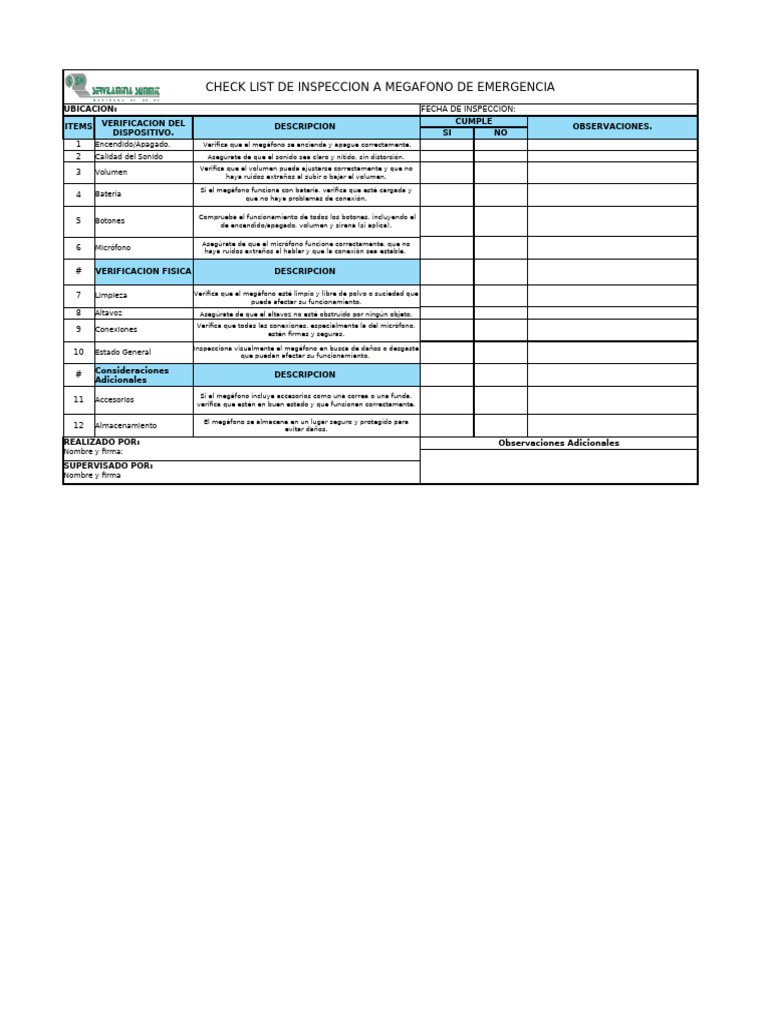 Inspección de Megáfono de Emergencia | PDF | Tecnología de sonido ...