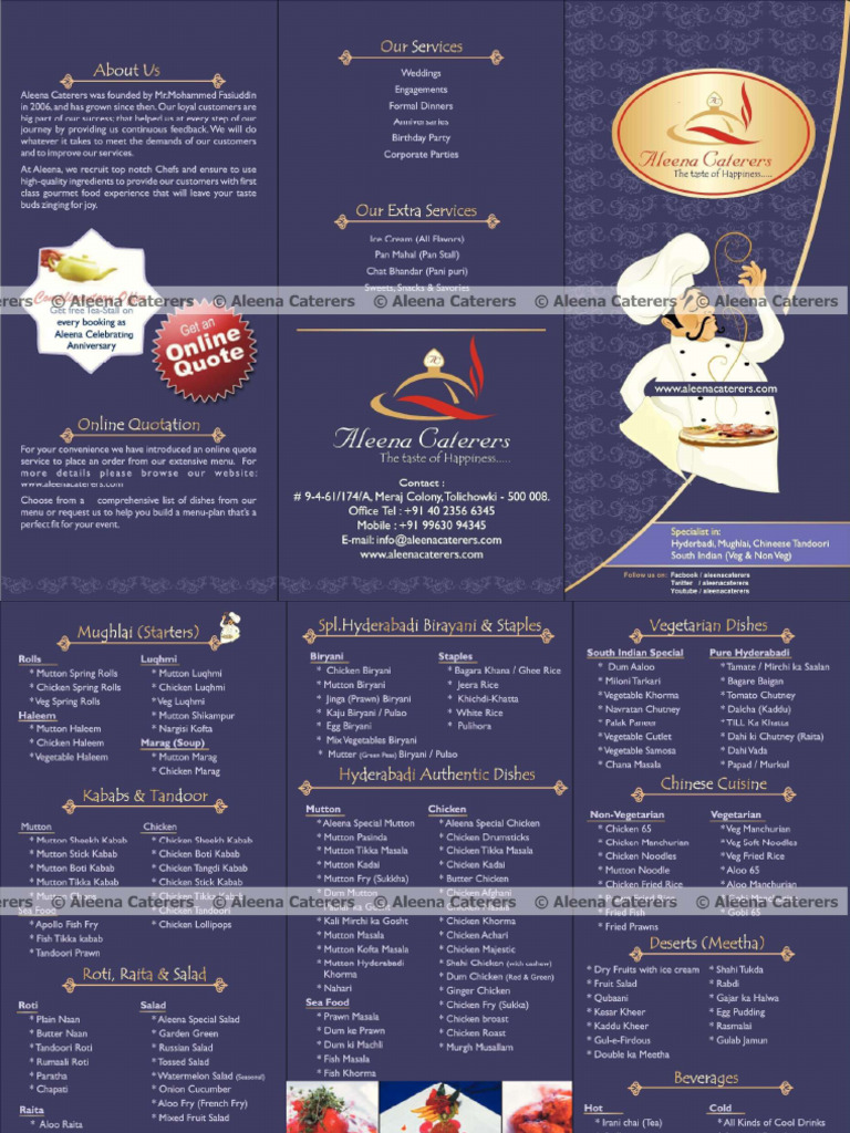 Aleena Caterers Menu Brochure | PDF