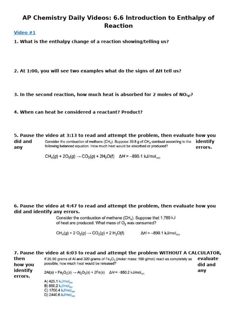 6.6 Intro To Enthalpy of Reaction | PDF