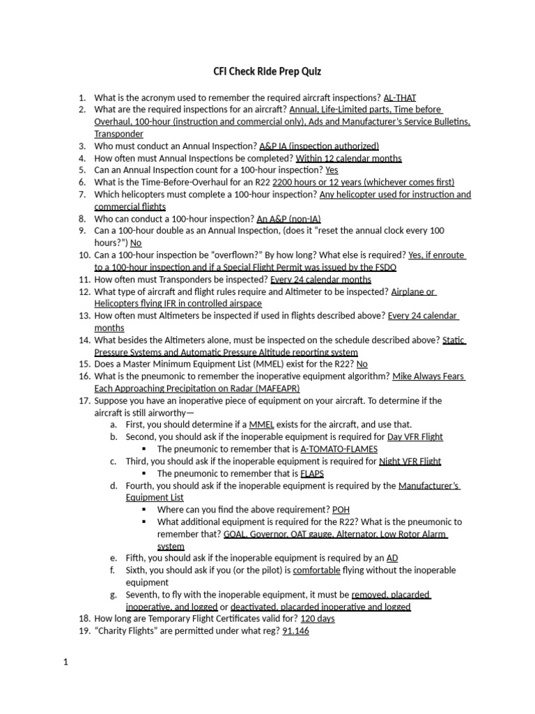 CFI Check Ride Prep Quiz ANSWERS | PDF | Helicopter Rotor | Aviation