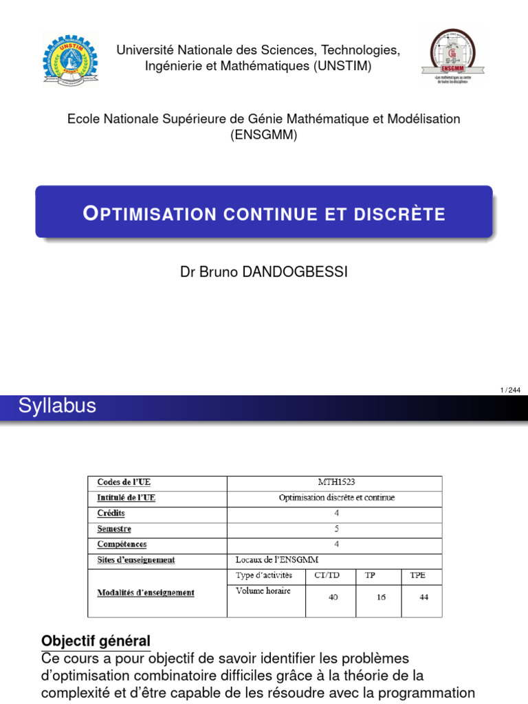 Optimisation Continue et Discrète en Mathématiques | PDF | Optimisation ...