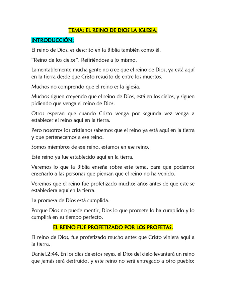 El Reino de Dios y la Iglesia: Realidad Actual | PDF | Cristo (título ...