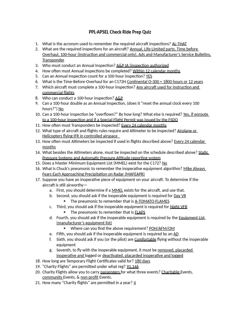 PPL-APSEL Check Ride Prep Guide | PDF | Carburetor | Aircraft