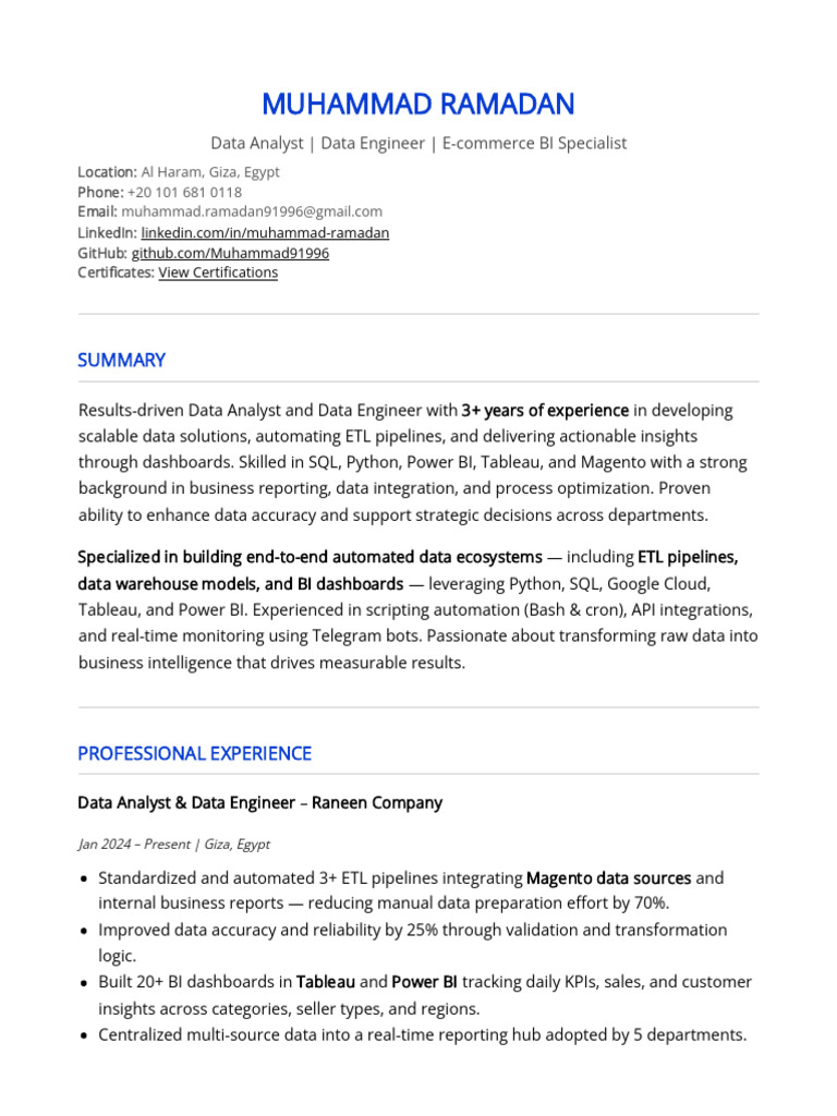 Data Analyst & Engineer Resume Summary | PDF | Databases | Data Analysis