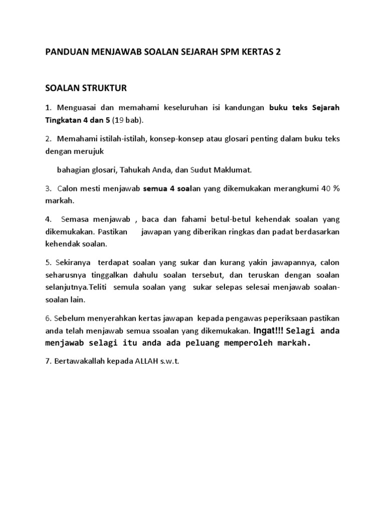 Panduan Menjawab Soalan Sejarah Spm Kertas 2 Pdf