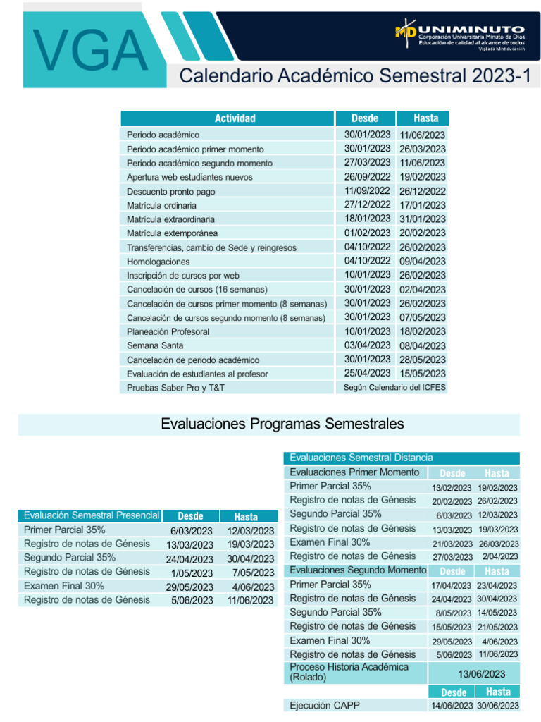 Calendario Academico Semestral 2023 | PDF | Etapas educativas
