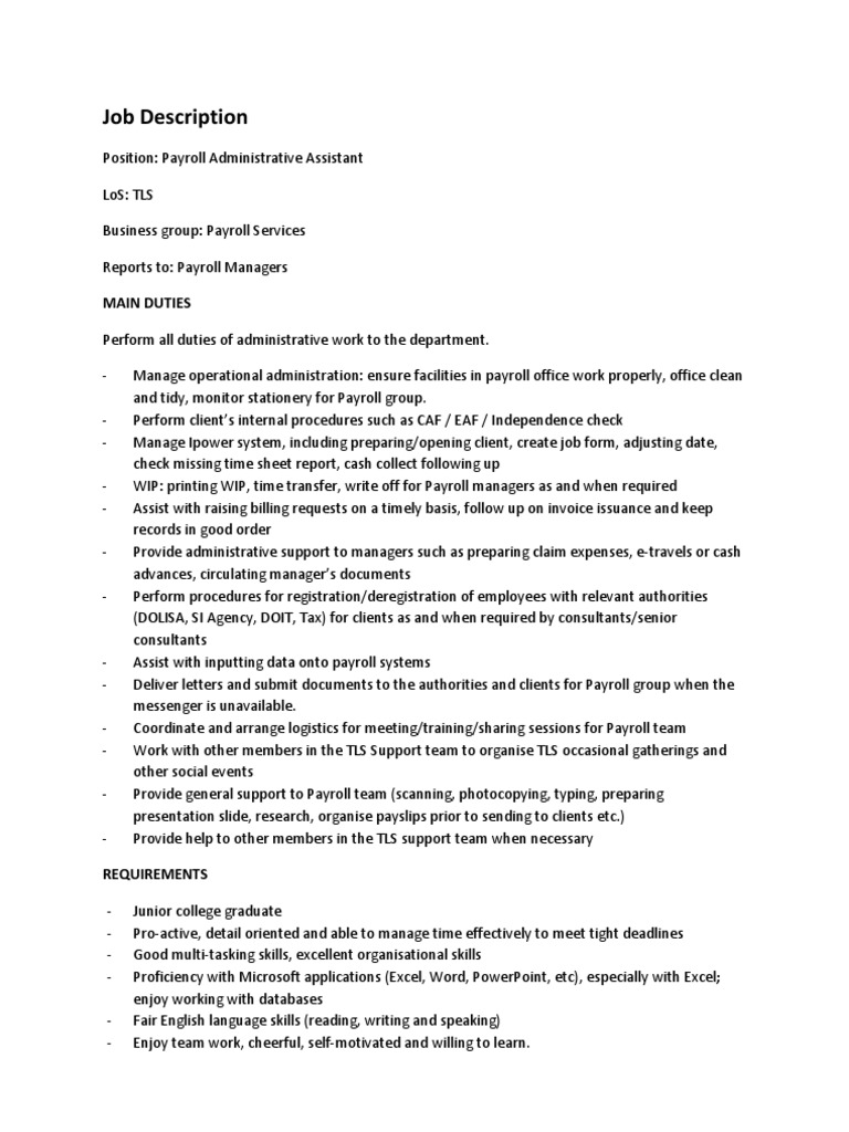 Payroll Administrative Assistant Role | PDF | Career & Growth