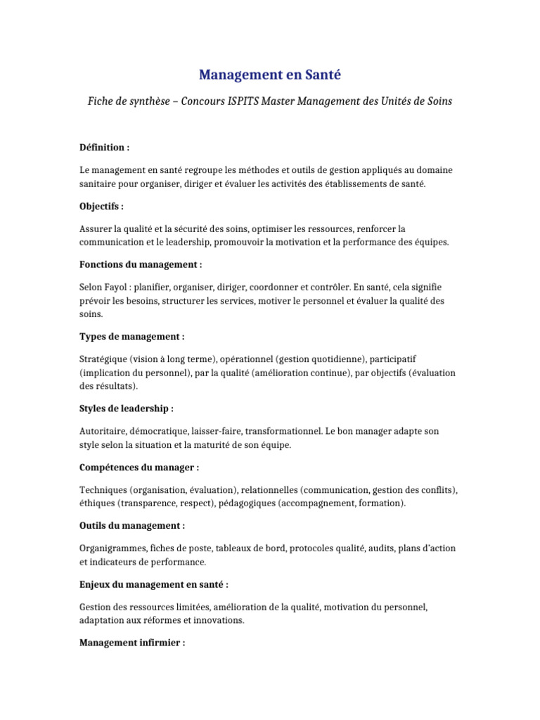 Management en Santé : Stratégies et Outils | PDF | Gestion des ...