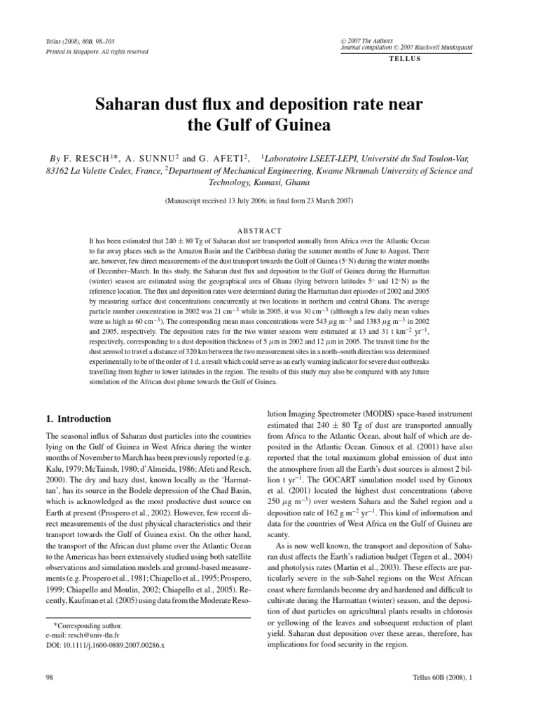 Saharan Dust Flux and Deposition Rate Near The Gulf of Guinea | PDF