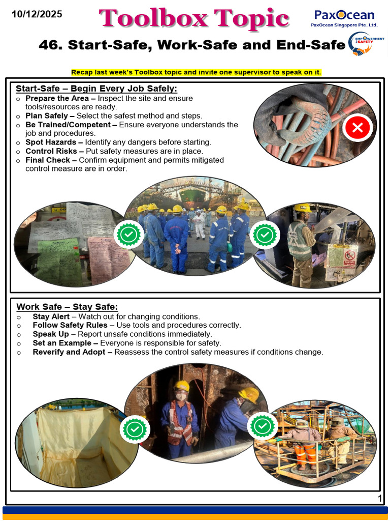Toolbox Topic - 46 - Start-Safe, Work-Safe & End-Safe | PDF