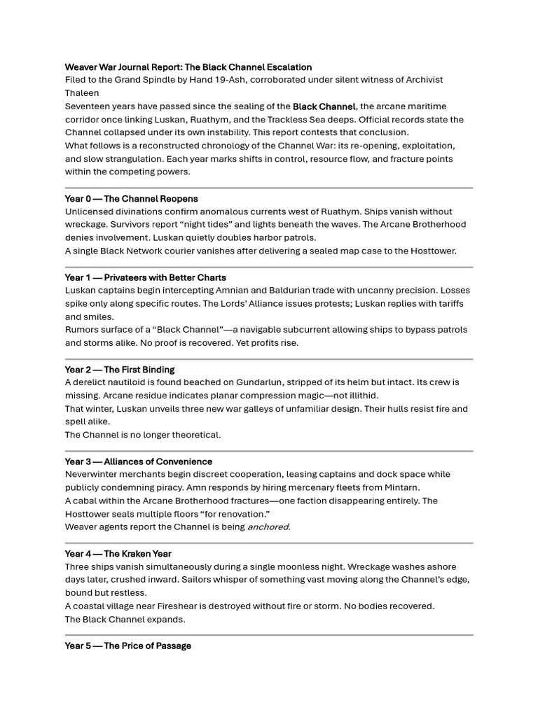 Weaver War Journal Report The Black Channel Escalation | PDF