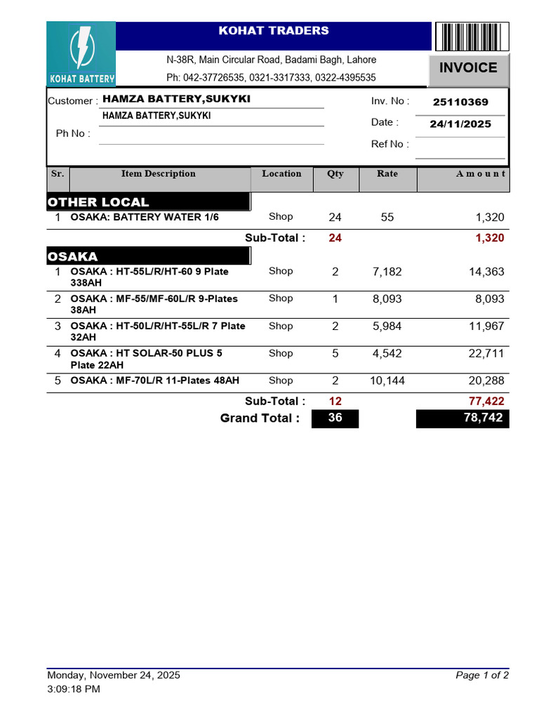 Invoice for Hamza Battery Purchase | PDF | Taxes | Payments