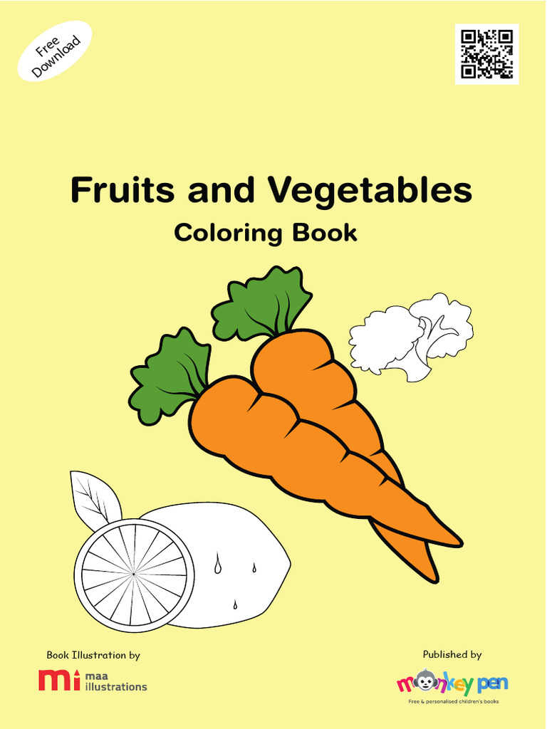 Free Fruits and Vegetables Coloring Book | PDF | Books