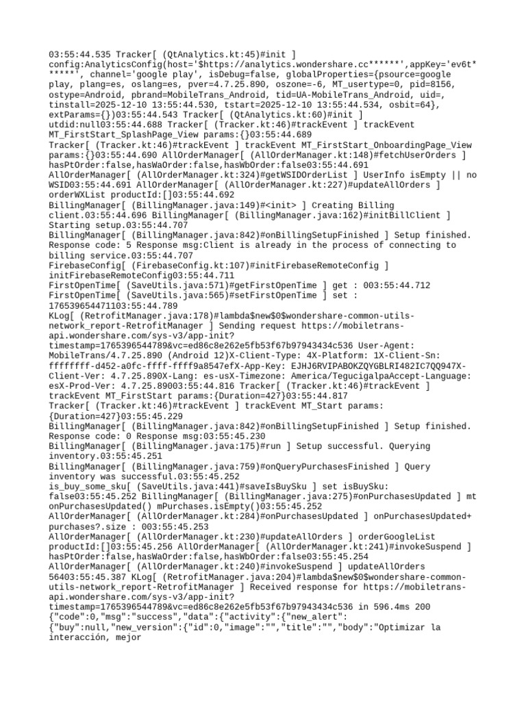 MobileTrans Analytics and Billing Log | PDF | Computing | Mobile Computers