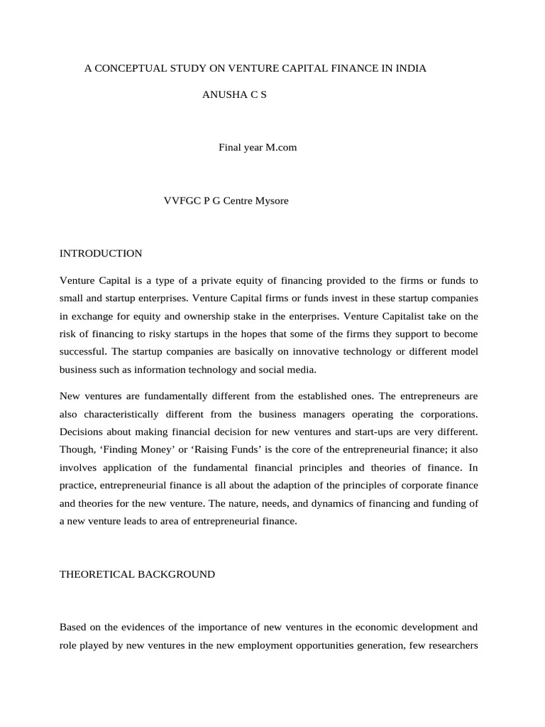 Venture Capital Finance in India Explained | PDF | Venture Capital ...
