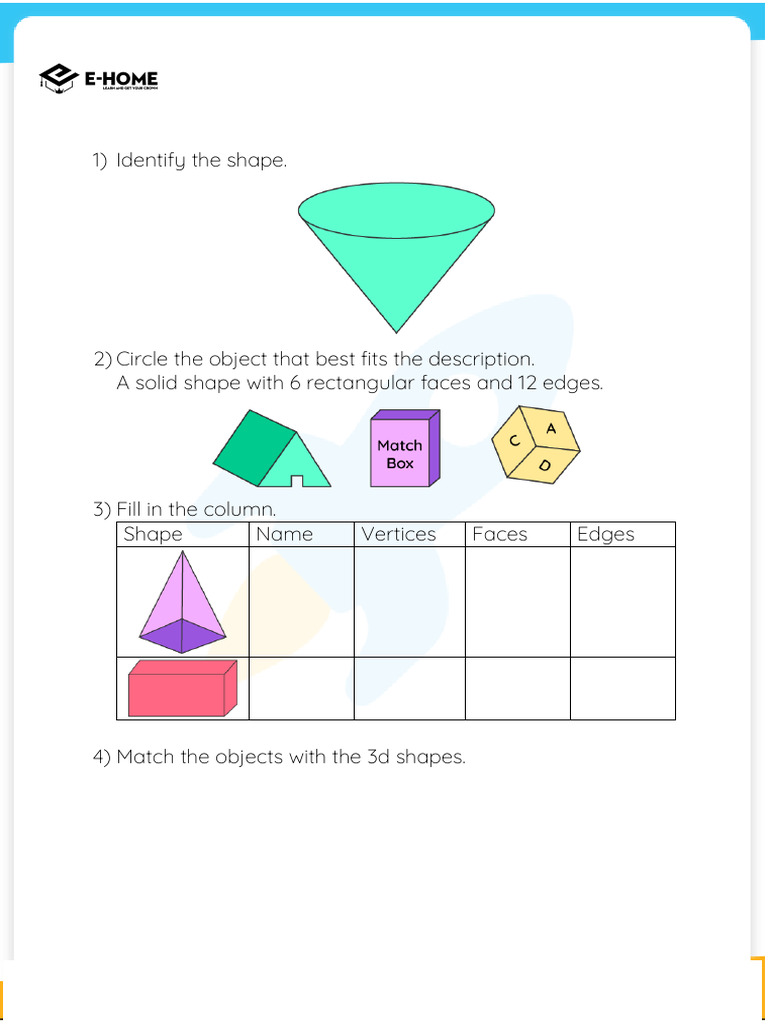 3D Shapes Worksheets for Students | PDF | Shape | Vertex (Geometry)