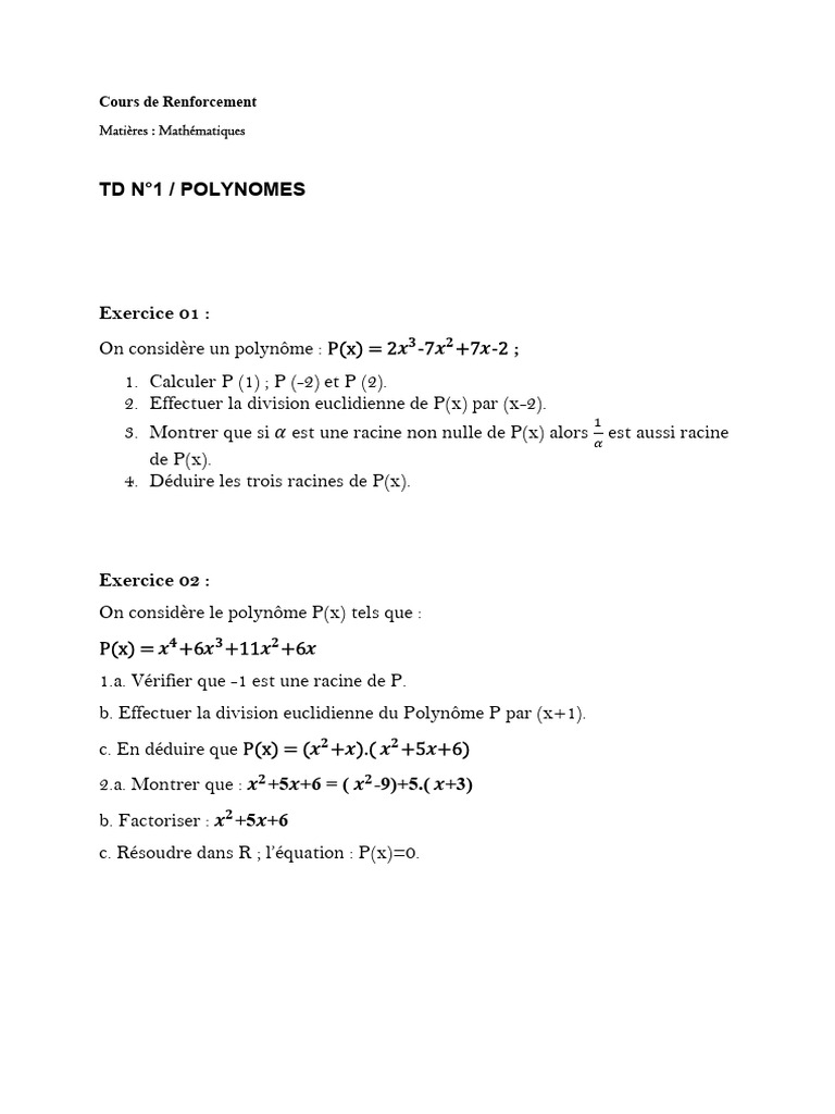 Exercices sur les Polynômes en Mathématiques | PDF