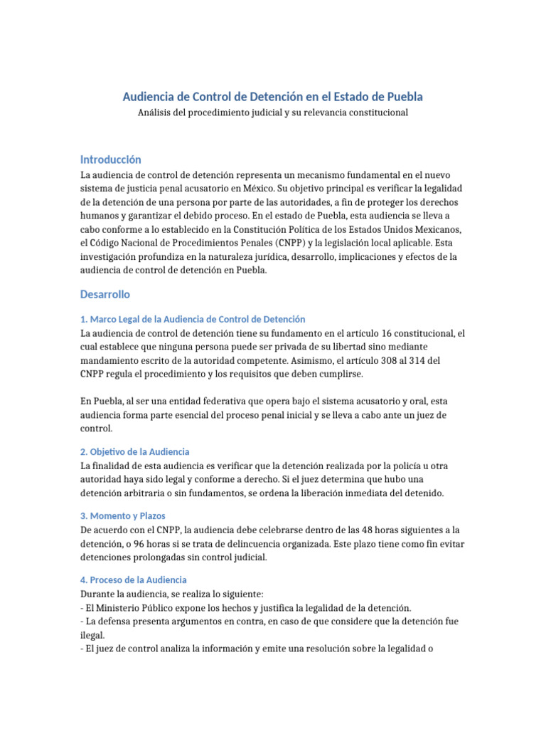 Audiencia de Control de Detención en Puebla | PDF | Debido al proceso ...