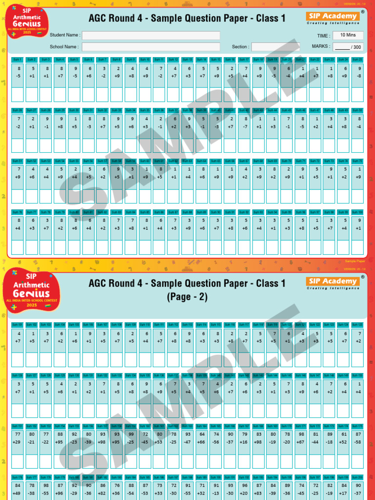 AGC Class 1 Sample Paper 2025 | PDF