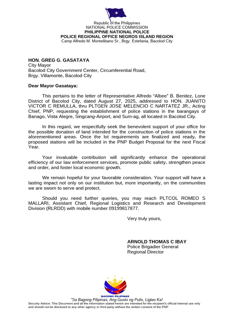 Request for Police Stations in Bacolod | PDF | Government | Philippines