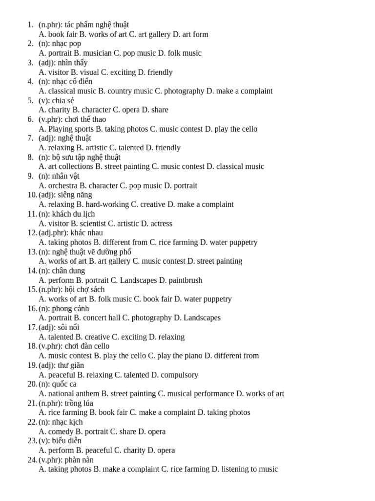 Art and Music Vocabulary List | PDF | Performing Arts | The Arts