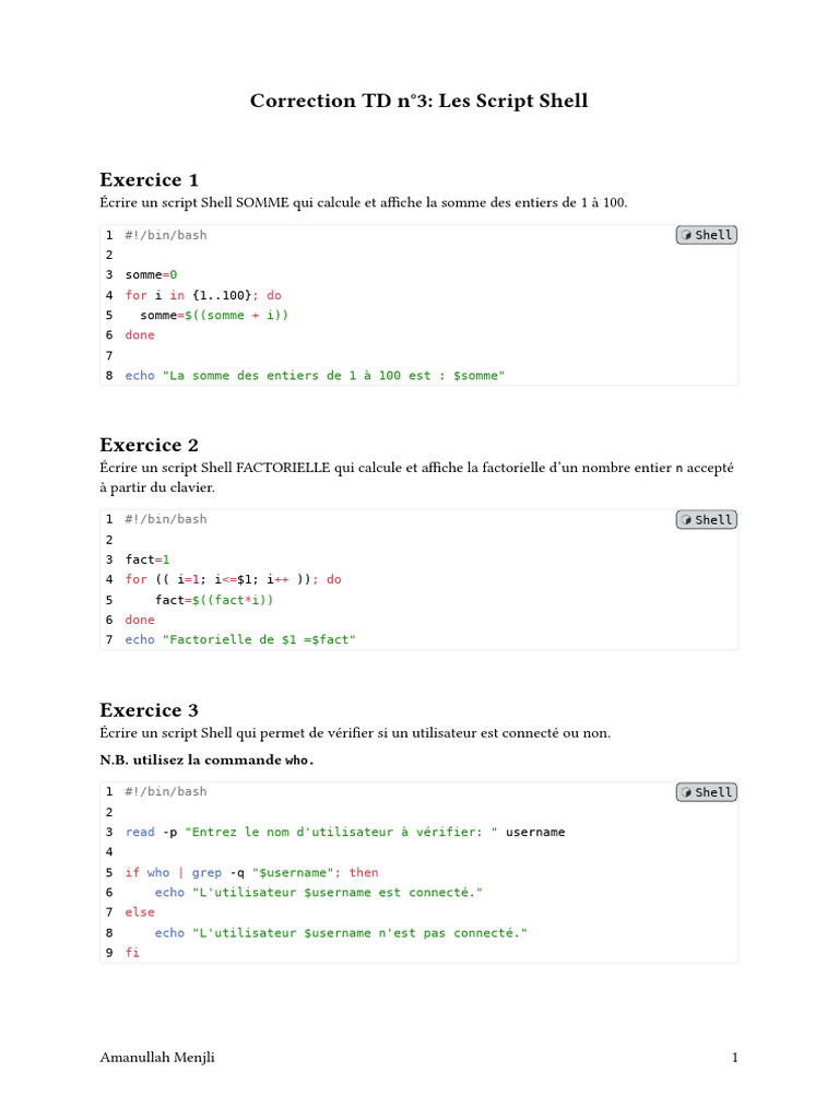 Scripts Shell : Somme, Factorielle, Vérifications | PDF | Logiciel ...