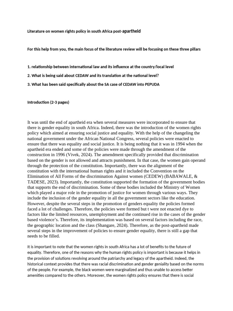 Literature on women rights policy in south Africa post | PDF | Gender ...