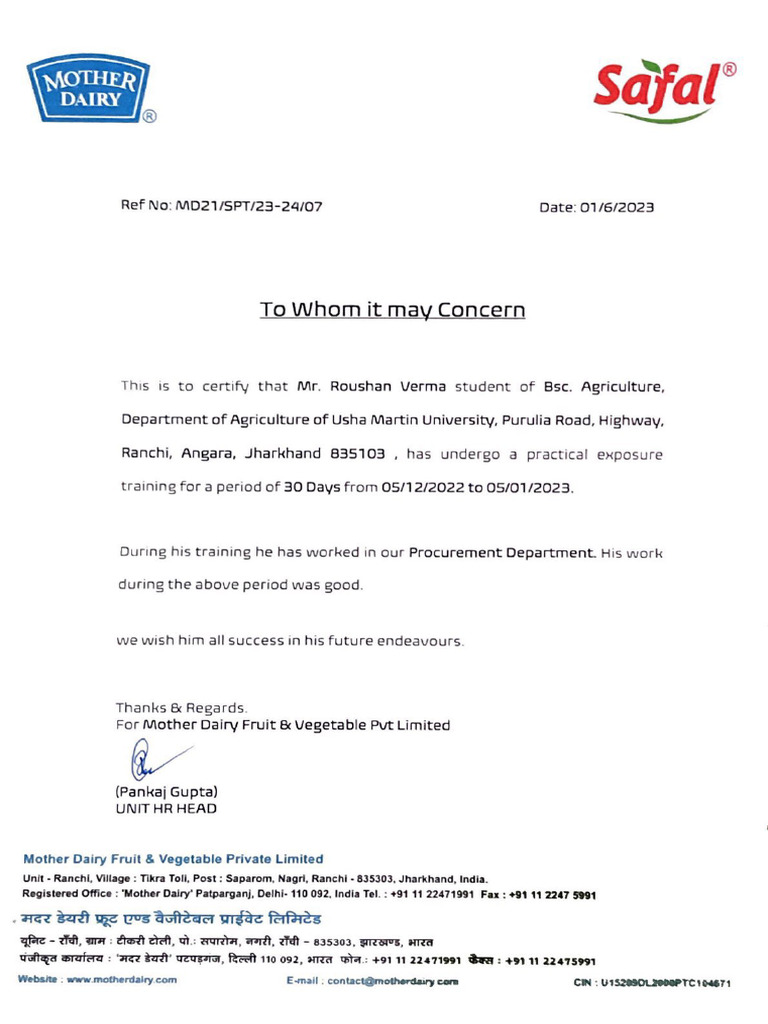 Roushan Certificate | PDF