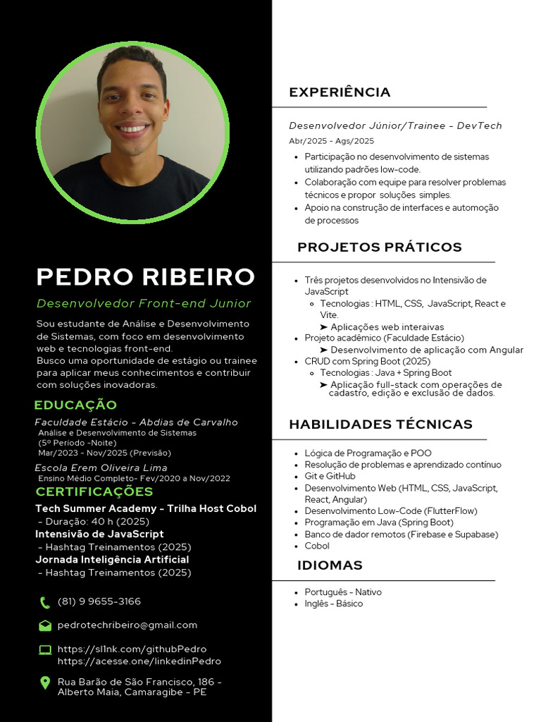 Desenvolvedor Front-end Júnior em Busca de Estágio | PDF | Script Java ...