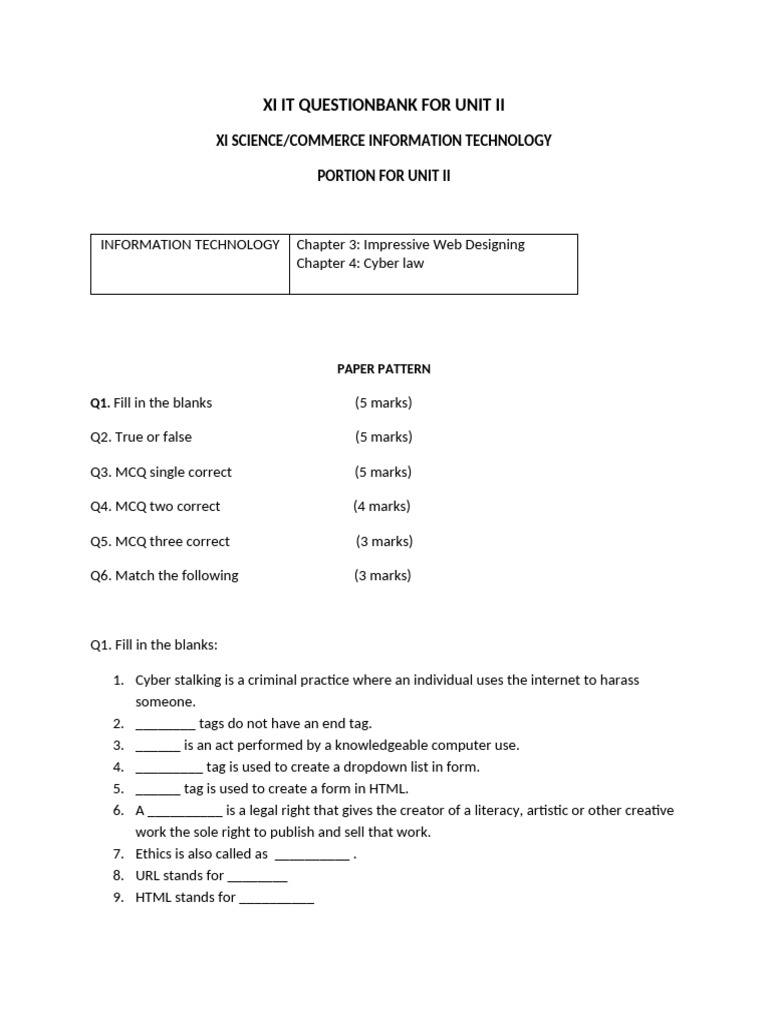 IT Question Bank for Unit II Exam | PDF | World Wide Web | Internet & Web