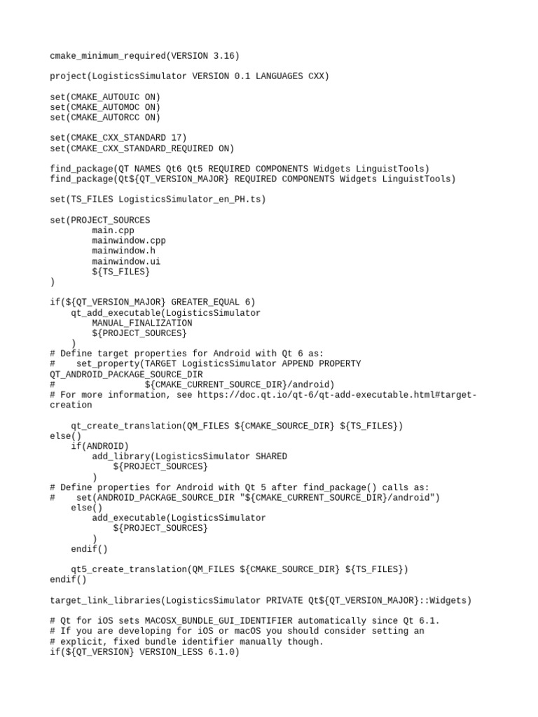 CMake Configuration for Logistics Simulator | PDF
