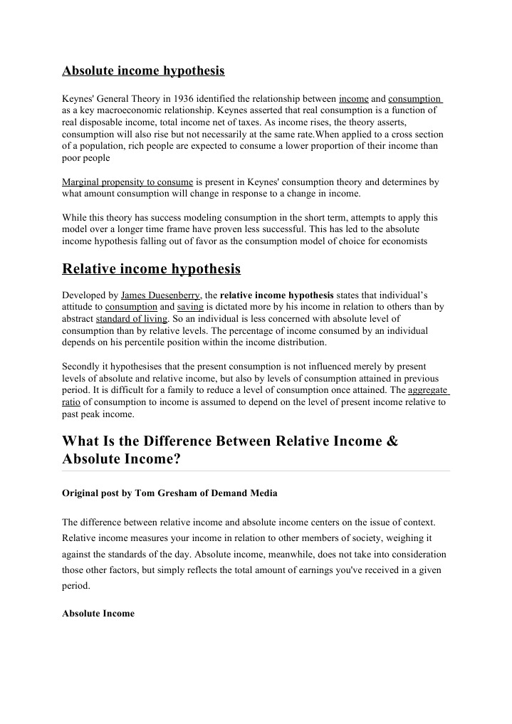 Absolute vs Relative Income Hypotheses | PDF | Income | Economic Growth