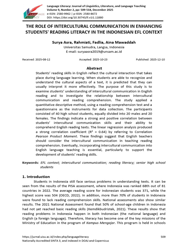 Intercultural Communication Boosts EFL Literacy | PDF | Cross Cultural ...